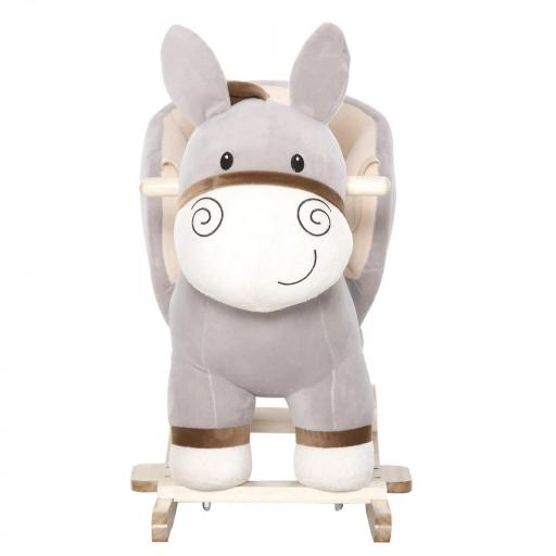 Caballito Balancín Infantil en Forma de Burro de Felpa para Bebés 18-36 Meses con Sonido y Cinturón 61x34x58 cm Gris  [3]