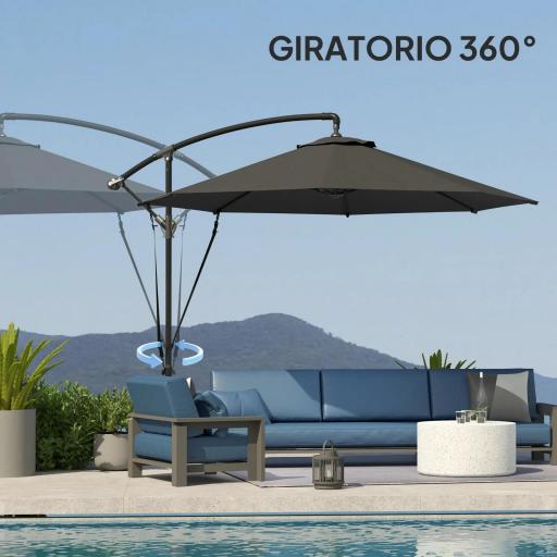 Parasol de Jardín Excéntrico Sombrilla con Funda para Sombrilla Protección UV 50+ y Base Cruzada Ø290x243 cm Gris Oscuro [4]