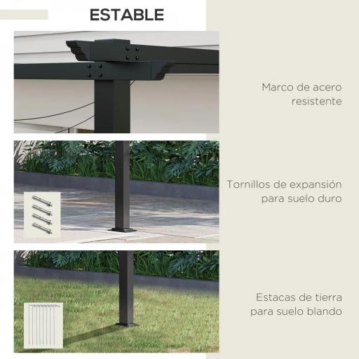 Pérgola de Pared para Exterior con Techo Retráctil para Patio Terraza Jardín 390x290x220 cm Crema [3]