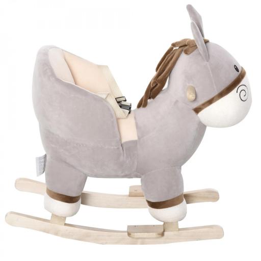 Caballito Balancín Infantil en Forma de Burro de Felpa para Bebés 18-36 Meses con Sonido y Cinturón 61x34x58 cm Gris  [9]