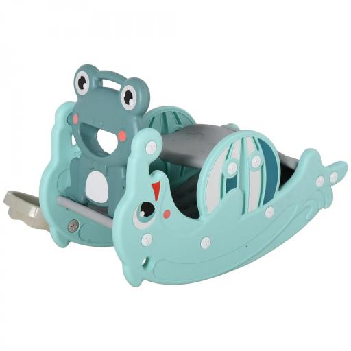 3 en 1 Caballo Balancín para Niños con Tobogán Aro de Baloncesto Set de Juegos Multifuncional con Superficies Suaves 18-36 Meses con Forma de Rana Delfín 72x34x47 cm Verde [6]