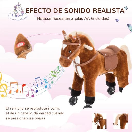 Caballito Infantil +2 Años Caballo con Ruedas Sonidos de Relincho Palos Pedales 55x23x60 cm Marrón [5]