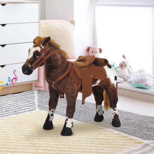 Caballo de Juguete Niños Mayores de 3 años con Silla y Sonidos Pilas Incluidas (Marron) 