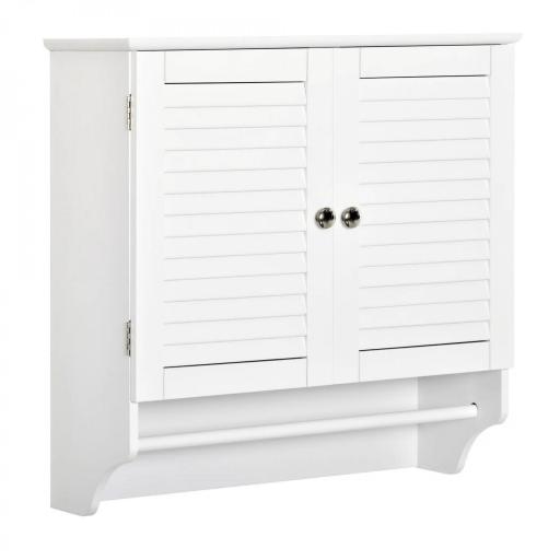 Armario Baño de Pared con 2 Puertas de Persiana Estante Interior y Barra de Toallero Mueble Auxiliar Suspendido Moderno Multiusos para Cocina 60x23x60 cm Blanco [4]