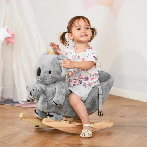 Caballito Balancín Infantil en Forma de Koala con Títere para Bebés 18-36 Meses con Sonido Cinturón de Seguridad y Reposapiés 60x33x50 cm Gris