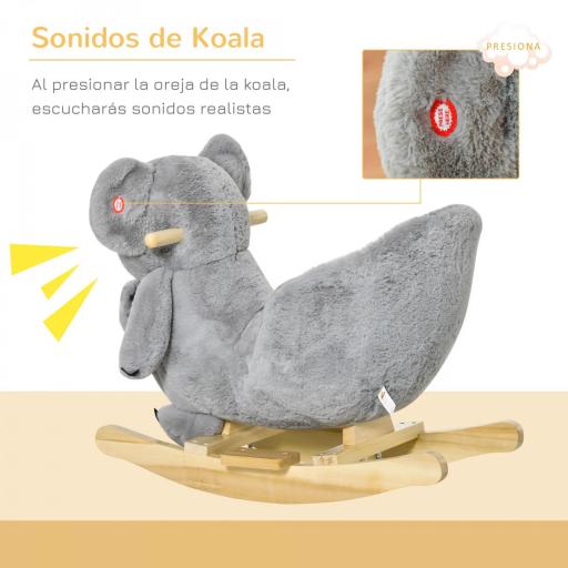 Caballito Balancín Infantil en Forma de Koala con Títere para Bebés 18-36 Meses con Sonido Cinturón de Seguridad y Reposapiés 60x33x50 cm Gris [7]