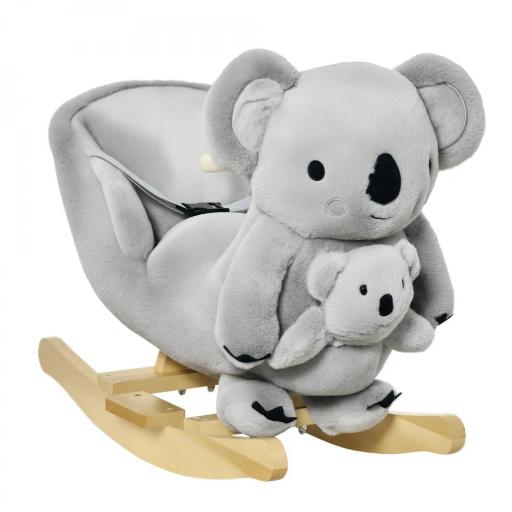 Caballito Balancín Infantil en Forma de Koala con Títere para Bebés 18-36 Meses con Sonido Cinturón de Seguridad y Reposapiés 60x33x50 cm Gris [6]