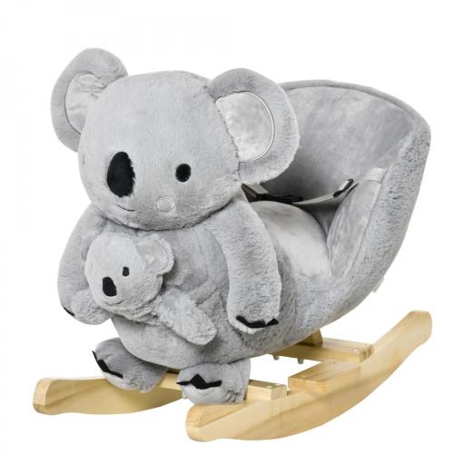 Caballito Balancín Infantil en Forma de Koala con Títere para Bebés 18-36 Meses con Sonido Cinturón de Seguridad y Reposapiés 60x33x50 cm Gris [1]