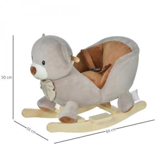 Caballito Balancín Infantil en Forma de Osito de Felpa para Bebés 18-36 Meses con Sonido y Cinturón 60x33x50 cm Gris [1]