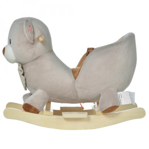 Caballito Balancín Infantil en Forma de Osito de Felpa para Bebés 18-36 Meses con Sonido y Cinturón 60x33x50 cm Gris [5]