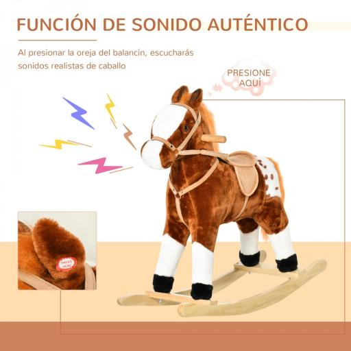 Caballito Balancín de Felpa Suave para Niños de 3-6 Años con Sonidos de Relincho 74x28x65 cm Marrón [2]