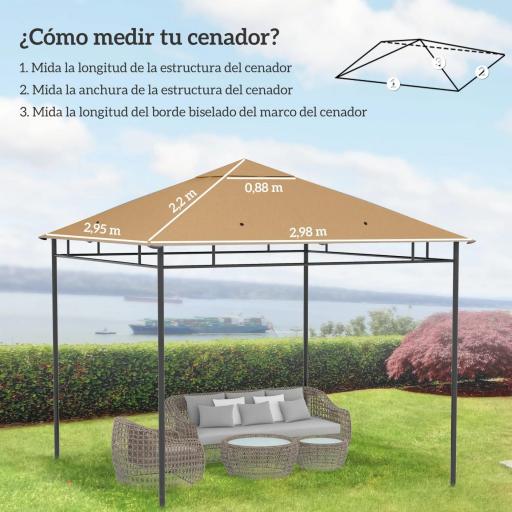 Techo de Repuesto para Cenador, 3x3 m, Cubierta de Repuesto con 8 Orificios de Drenaje, Ventilación y Protección UV, SOLO Toldo de Recambio para Pabellón Gazebo, Beige [7]