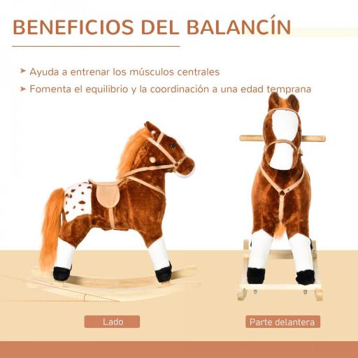 Caballito Balancín de Felpa Suave para Niños de 3-6 Años con Sonidos de Relincho 74x28x65 cm Marrón [4]