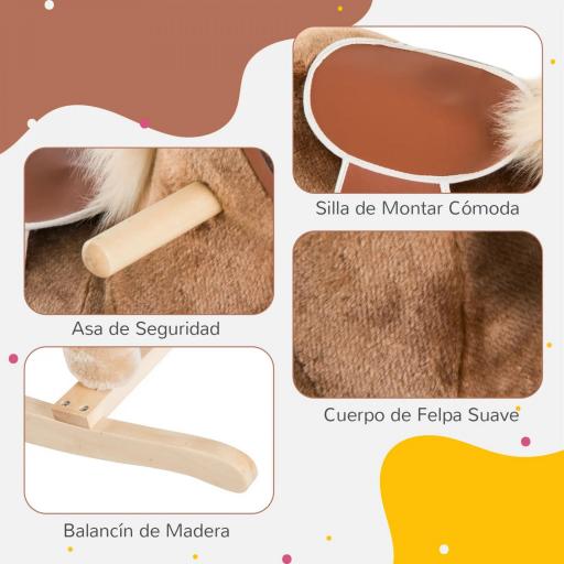 Caballo de Juguete para Niños de +3 Años con Asas Marco de Metal y Base de Madera Carga 40 kg 74x33x62 cm Marrón [9]