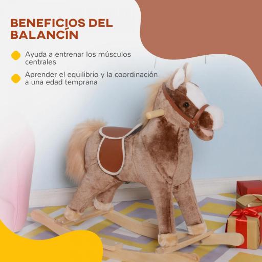 Caballo de Juguete para Niños de +3 Años con Asas Marco de Metal y Base de Madera Carga 40 kg 74x33x62 cm Marrón [5]