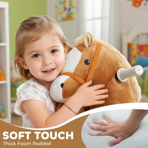 Caballo montable para niños, funda suave, alimentación por batería, música, ruedas, 1,5-5 años, Marrón [4]