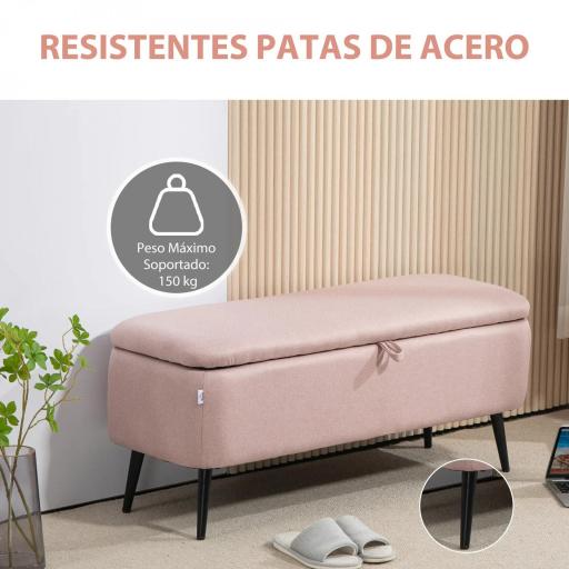 Banco de Almacenamiento con Tapa Abatible y Patas de Acero para Dormitorio Salón Entrada 101x38,5x44,5cm Rosa [5]