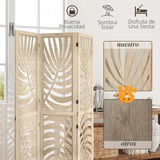 Biombo Divisor de Ambientes de 3 Paneles Plegable y Desmontable con Estampado de Hojas de Palma Tropical 120x1,7x170 cm [3]