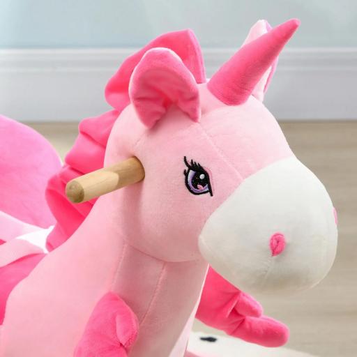 Caballito Balancín Infantil en Forma de Unicornio con Música Cinturón de Seguridad Manillar y Reposapiés 65x35x45cm Rosa [4]