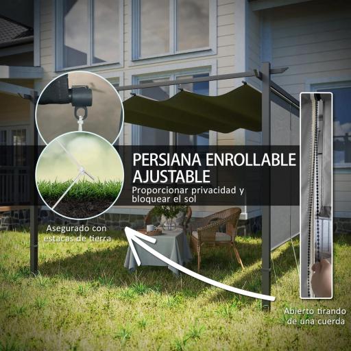 Pérgola de Jardín 4x3 m con Techo Retráctil 3 Laterales Enrollables UPF30+ Cenador de Jardín para Patio Exterior Gris [3]