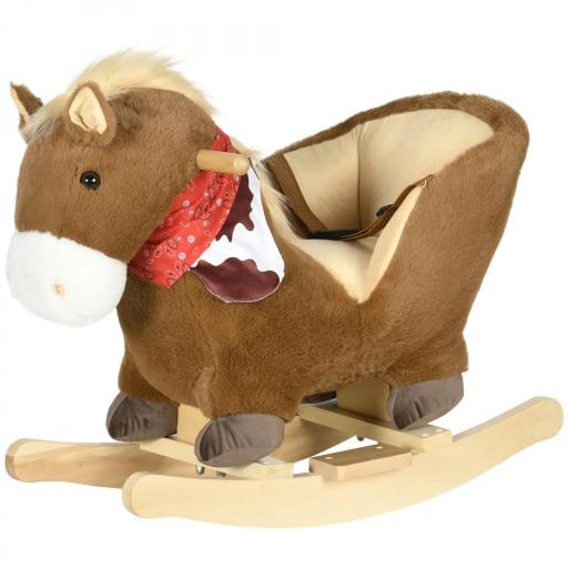 Caballo Balancín Infantil con Sonidos de Animal Cinturón de Seguridad Manillar y Reposapiés Carga 40 kg 60x33x50 cm Café [1]
