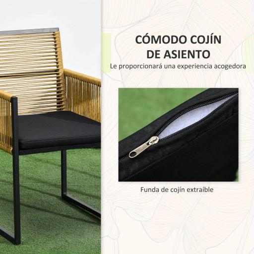 Set de Mesa de Cristal y 2 Sillas de Ratán Sintético con Respaldos Plegables Diseño Anidado con Cojines Natural y Negro [6]
