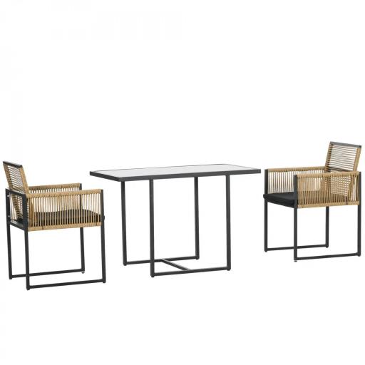 Set de Mesa de Cristal y 2 Sillas de Ratán Sintético con Respaldos Plegables Diseño Anidado con Cojines Natural y Negro [9]