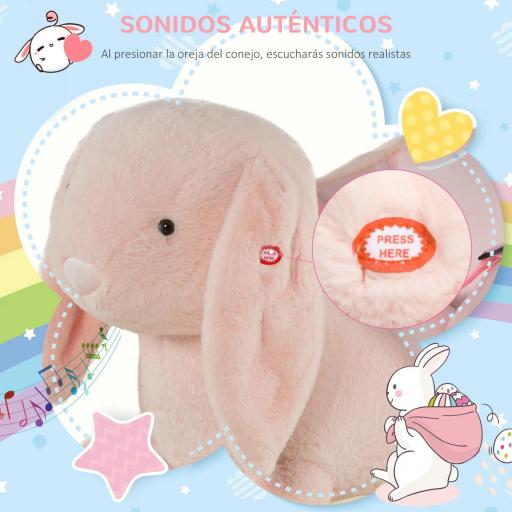 Caballito Balancín Infantil Forma de Conejo de Felpa para Bebés 18-36 Meses con Sonido Cinturón de Seguridad Manillar y Reposapiés 60x33x50cm Rosa [7]