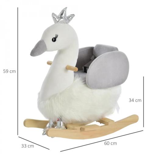 Balancín Infantil en Forma de Cisne de Felpa para Bebés 18-36 Meses con Sonido y Cinturón 60x33x59 cm Gris y Blanco [3]