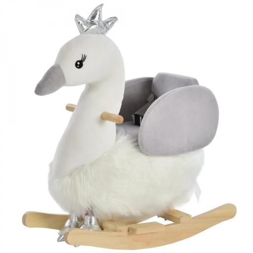 Balancín Infantil en Forma de Cisne de Felpa para Bebés 18-36 Meses con Sonido y Cinturón 60x33x59 cm Gris y Blanco [7]