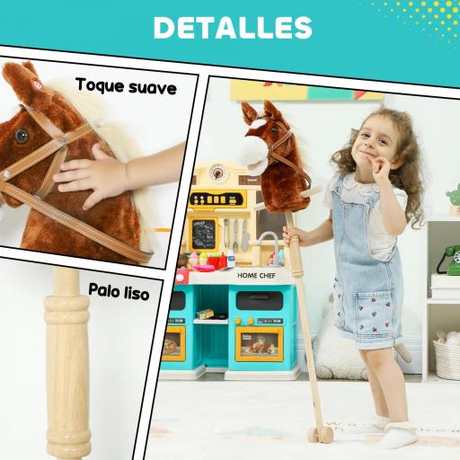 Cabeza de Caballo con Palo de Madera Sonidos y Ruedas Caballo de Juguete 95 cm de Altura Marrón [2]