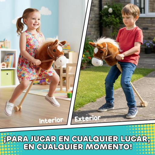 Cabeza de Caballo con Palo de Madera Sonidos y Ruedas Caballo de Juguete 95 cm de Altura Marrón [4]