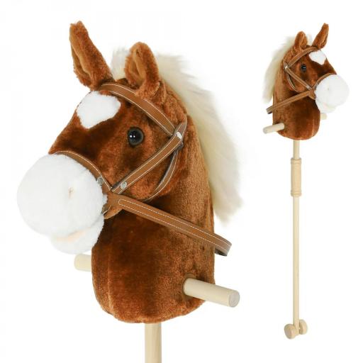 Cabeza de Caballo con Palo de Madera Sonidos y Ruedas Caballo de Juguete 95 cm de Altura Marrón [9]