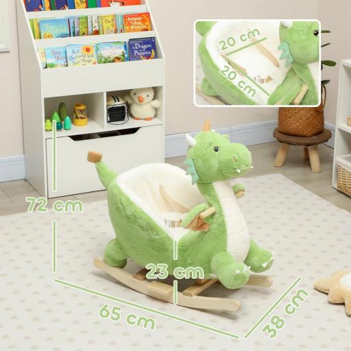 Caballito Balancín para Bebés de Peluche con Base de Madera con Sonido de Dragón para Niños 18-36 Meses Verde [1]