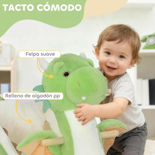 Caballito Balancín para Bebés de Peluche con Base de Madera con Sonido de Dragón para Niños 18-36 Meses Verde [7]
