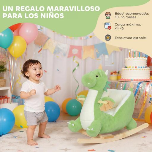 Caballito Balancín para Bebés de Peluche con Base de Madera con Sonido de Dragón para Niños 18-36 Meses Verde [3]