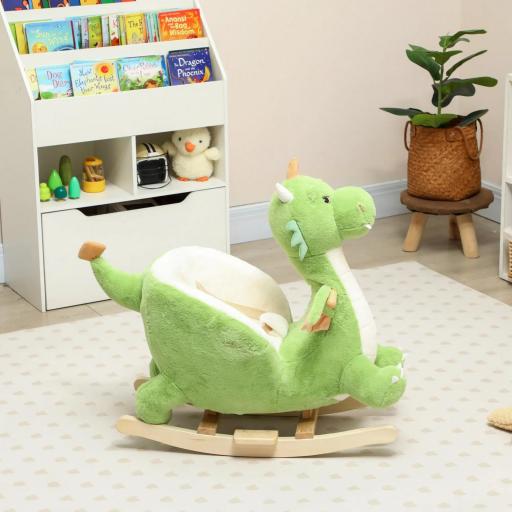 Caballito Balancín para Bebés de Peluche con Base de Madera con Sonido de Dragón para Niños 18-36 Meses Verde [9]