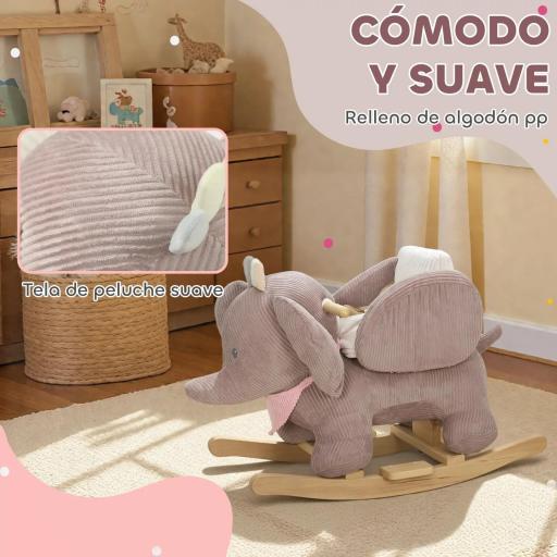 Caballito Balancín para Bebés con Sonido de Elefante y Cinturón de Seguridad de 3 Puntos Base de Madera Marrón [6]