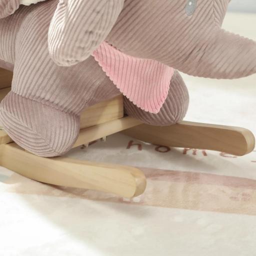 Caballito Balancín para Bebés con Sonido de Elefante y Cinturón de Seguridad de 3 Puntos Base de Madera Marrón [1]