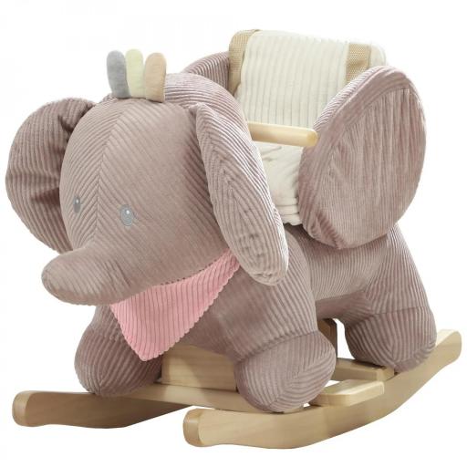 Caballito Balancín para Bebés con Sonido de Elefante y Cinturón de Seguridad de 3 Puntos Base de Madera Marrón [3]