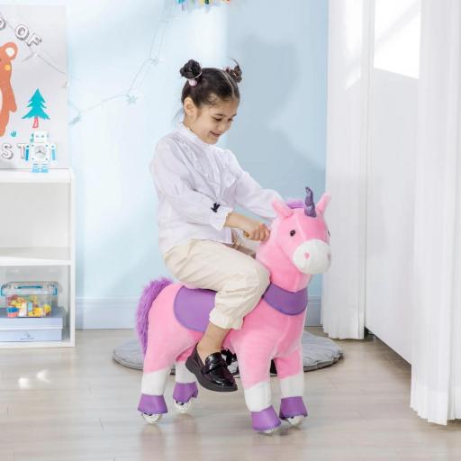 Caballo a Dondolo con Ruedas en Forma de Unicornio para Niños de 3-6 Años, 70x32x87 cm, Rosa 