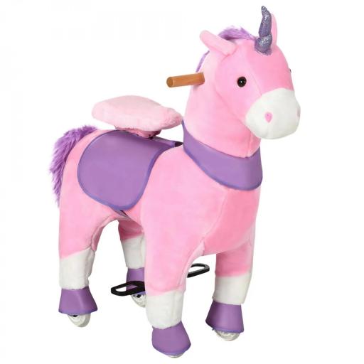 Caballo a Dondolo con Ruedas en Forma de Unicornio para Niños de 3-6 Años, 70x32x87 cm, Rosa  [4]