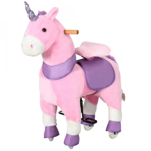 Caballo a Dondolo con Ruedas en Forma de Unicornio para Niños de 3-6 Años, 70x32x87 cm, Rosa  [3]
