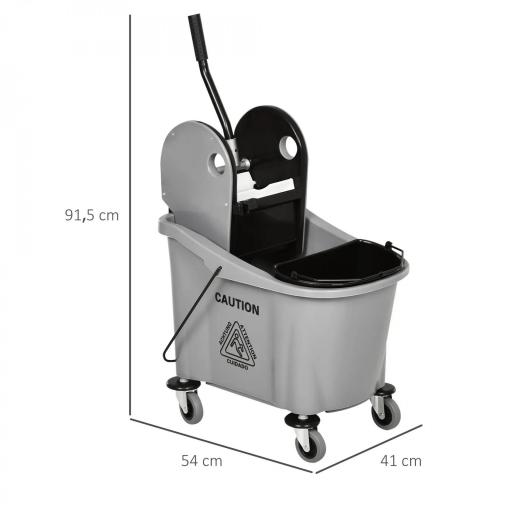 Cubo de Fregona con Ruedas 36L Carro de Limpieza con Escurridor de Presión y 2 Cubetas Separadas 54x41x91,5cm Gris [1]