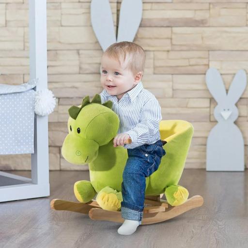 Balancín Infantil en Forma de Dinosaurio de Felpa para Bebés 18-36 Meses con Sonido Cinturón de Seguridad Manillar y Reposapiés 60x33x45 cm Verde