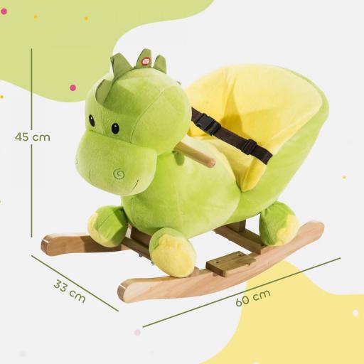 Balancín Infantil en Forma de Dinosaurio de Felpa para Bebés 18-36 Meses con Sonido Cinturón de Seguridad Manillar y Reposapiés 60x33x45 cm Verde [6]
