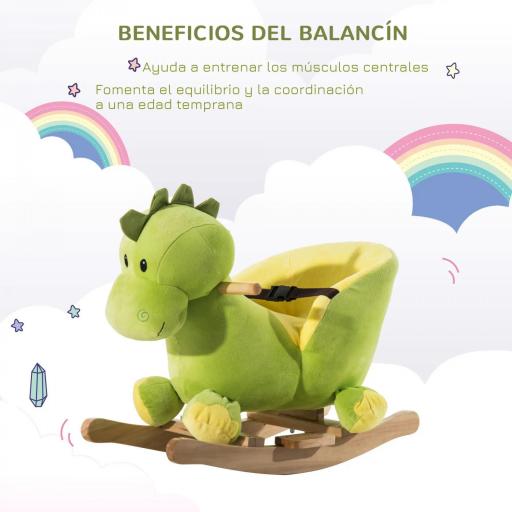 Balancín Infantil en Forma de Dinosaurio de Felpa para Bebés 18-36 Meses con Sonido Cinturón de Seguridad Manillar y Reposapiés 60x33x45 cm Verde [2]