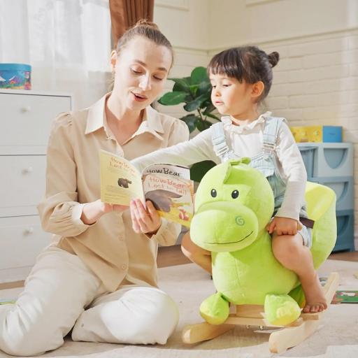 Balancín Infantil en Forma de Dinosaurio de Felpa para Bebés 18-36 Meses con Sonido Cinturón de Seguridad Manillar y Reposapiés 60x33x45 cm Verde [5]