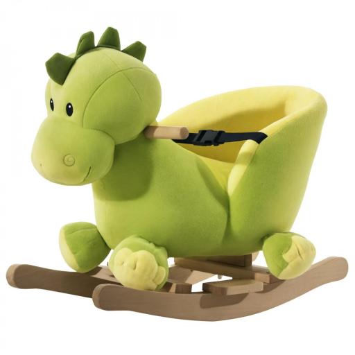 Balancín Infantil en Forma de Dinosaurio de Felpa para Bebés 18-36 Meses con Sonido Cinturón de Seguridad Manillar y Reposapiés 60x33x45 cm Verde [4]