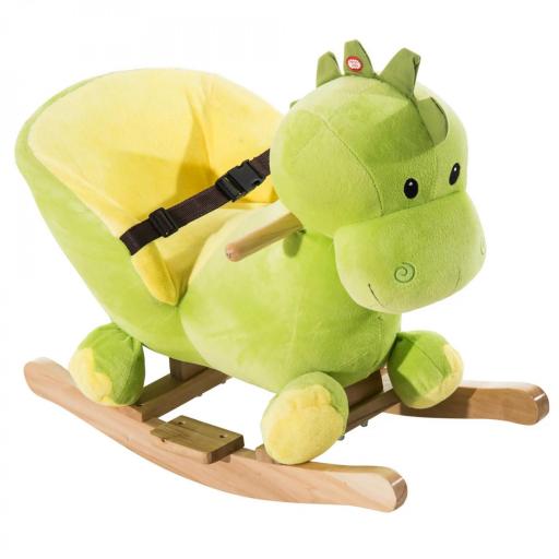 Balancín Infantil en Forma de Dinosaurio de Felpa para Bebés 18-36 Meses con Sonido Cinturón de Seguridad Manillar y Reposapiés 60x33x45 cm Verde [9]